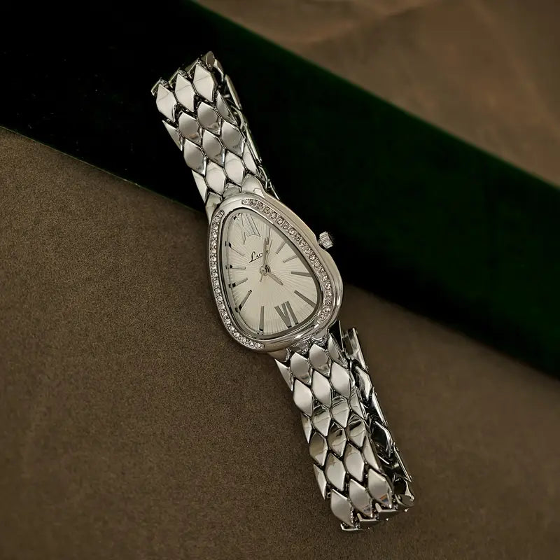 Montres Femme Ovales Argentées - Duo Élégant Strass & Chiffres Romains