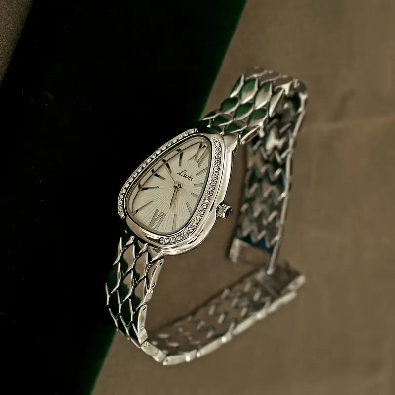 Montres Femme Ovales Argentées - Duo Élégant Strass & Chiffres Romains