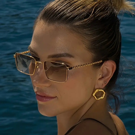 Lunettes Femme Carrées Dorées - Style Urbain Élégant