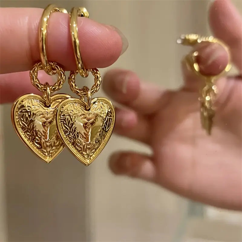 Boucles d'Oreilles Femme Cœur Doré - Style Vintage Romantique
