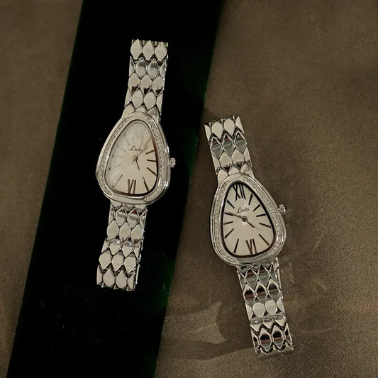 Montres Femme Ovales Argentées - Duo Élégant Strass & Chiffres Romains